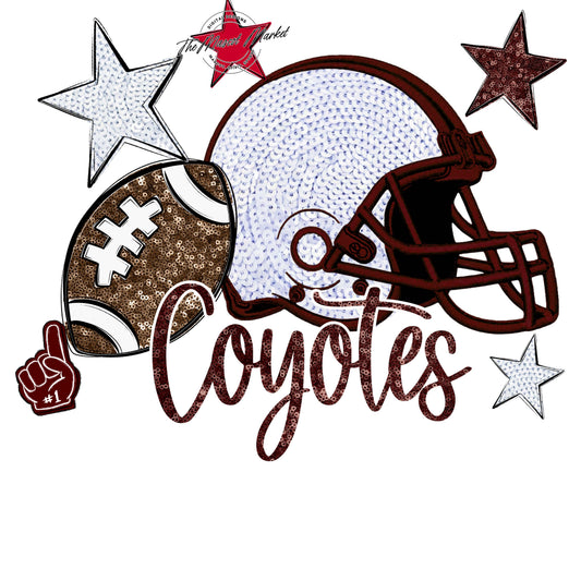Coyotes Football Embroidered Sequins Design-Maroon