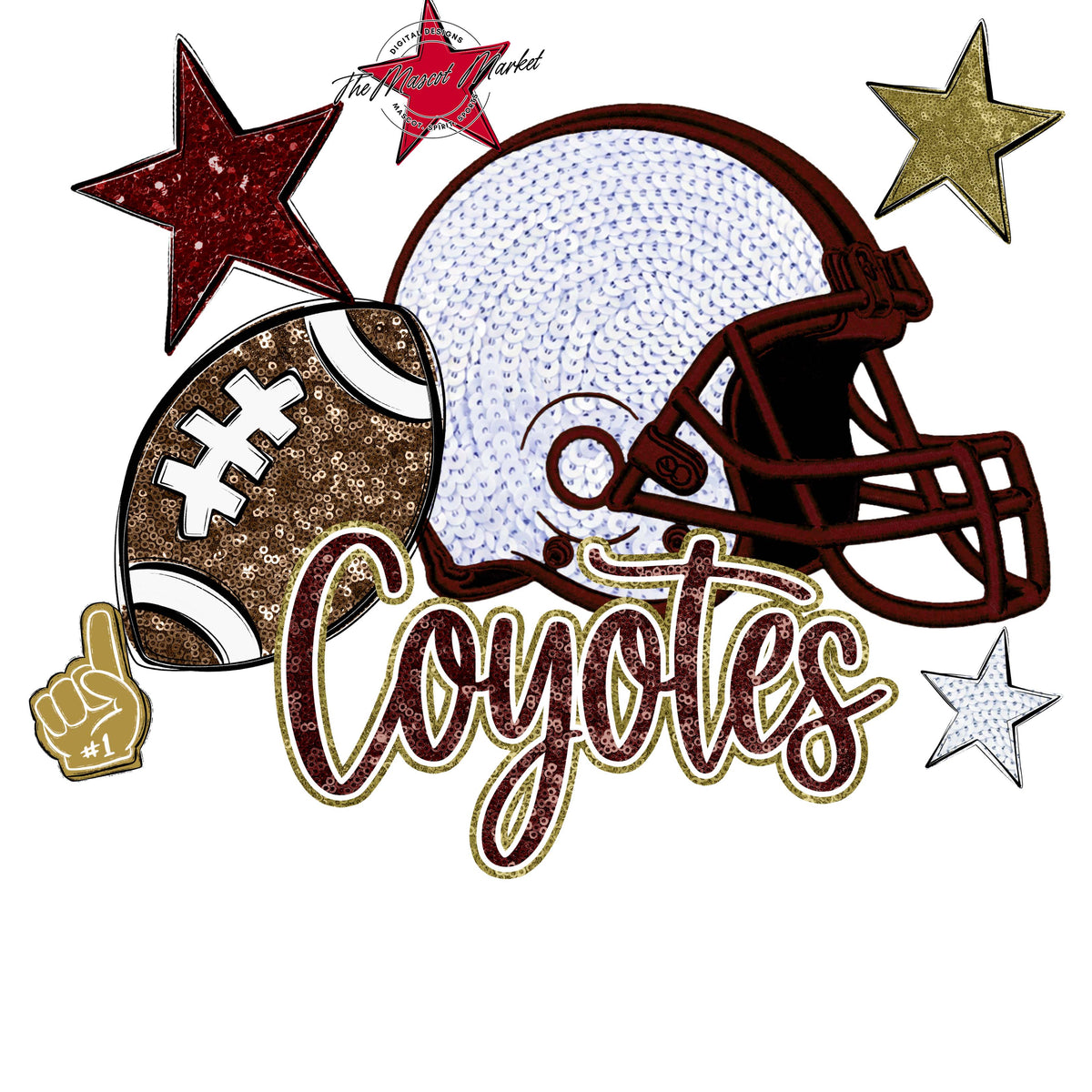 Coyotes Football Embroidered Sequins Design-Maroon & Gold