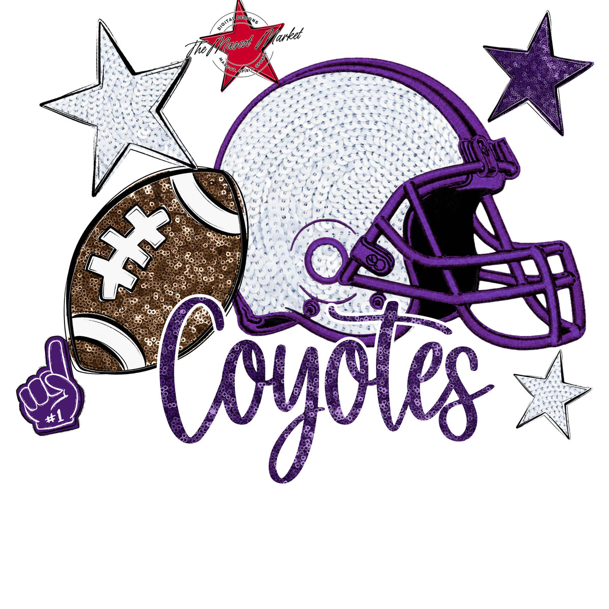 Coyotes Football Embroidered Sequins Design-Purple