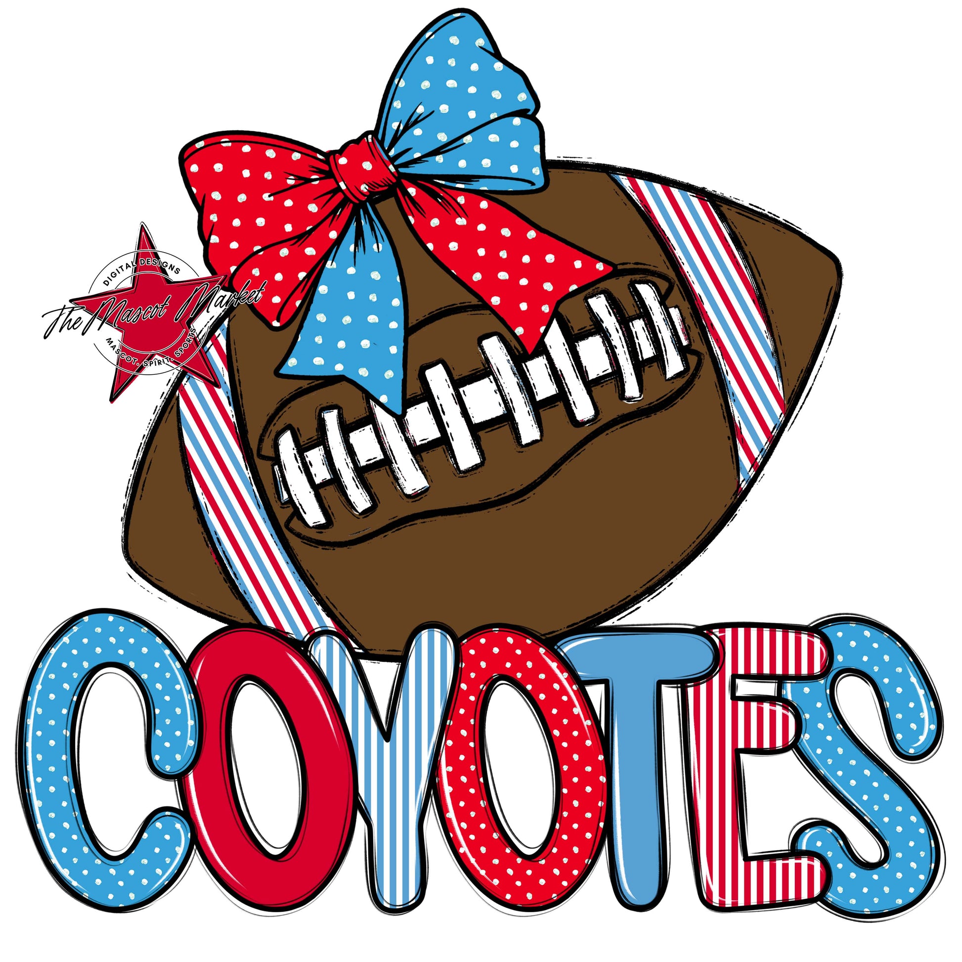Coyotes Football Spirit Design-Carolina Blue & Red