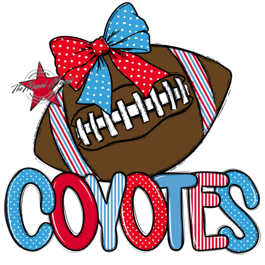 Coyotes Football Spirit Design-Carolina Blue & Red