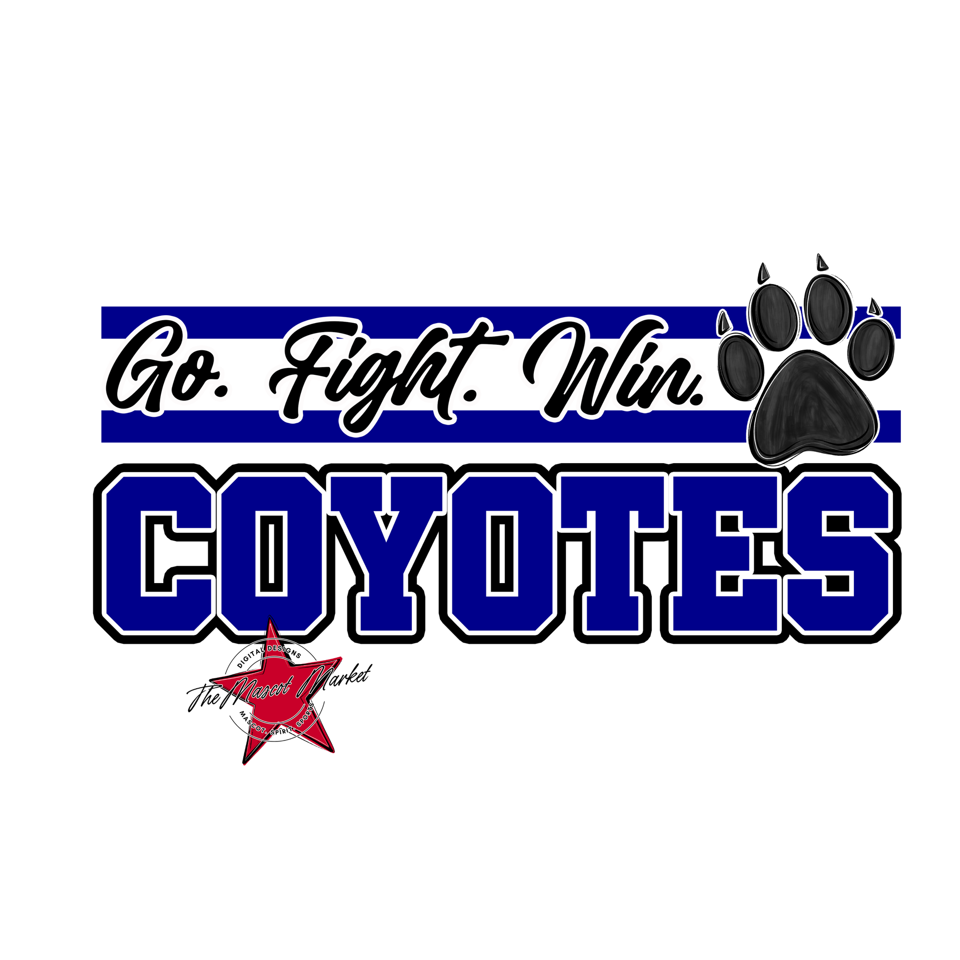 Coyotes Go Fight Win Mascot Lines-Blue