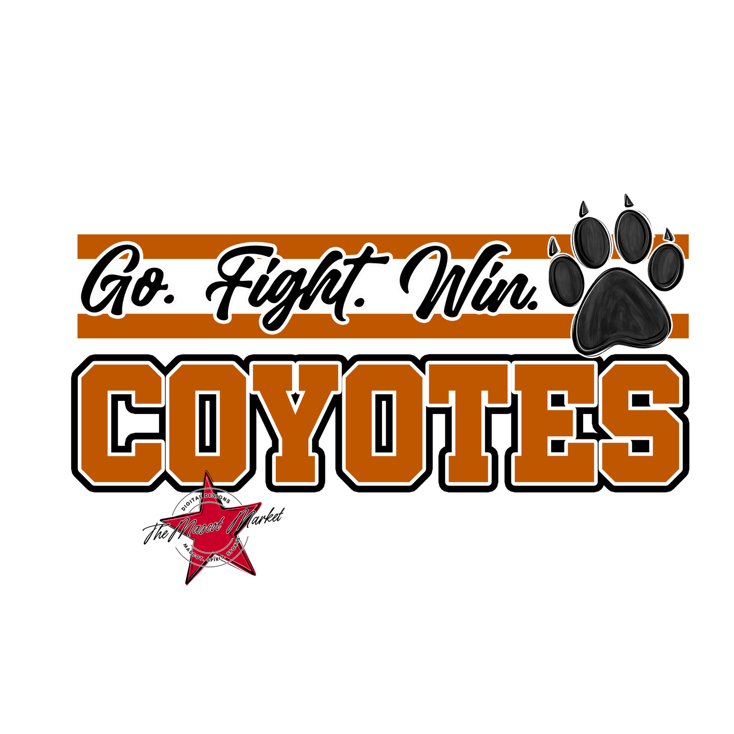 Coyotes Go Fight Win Mascot Lines-Burnt Orange