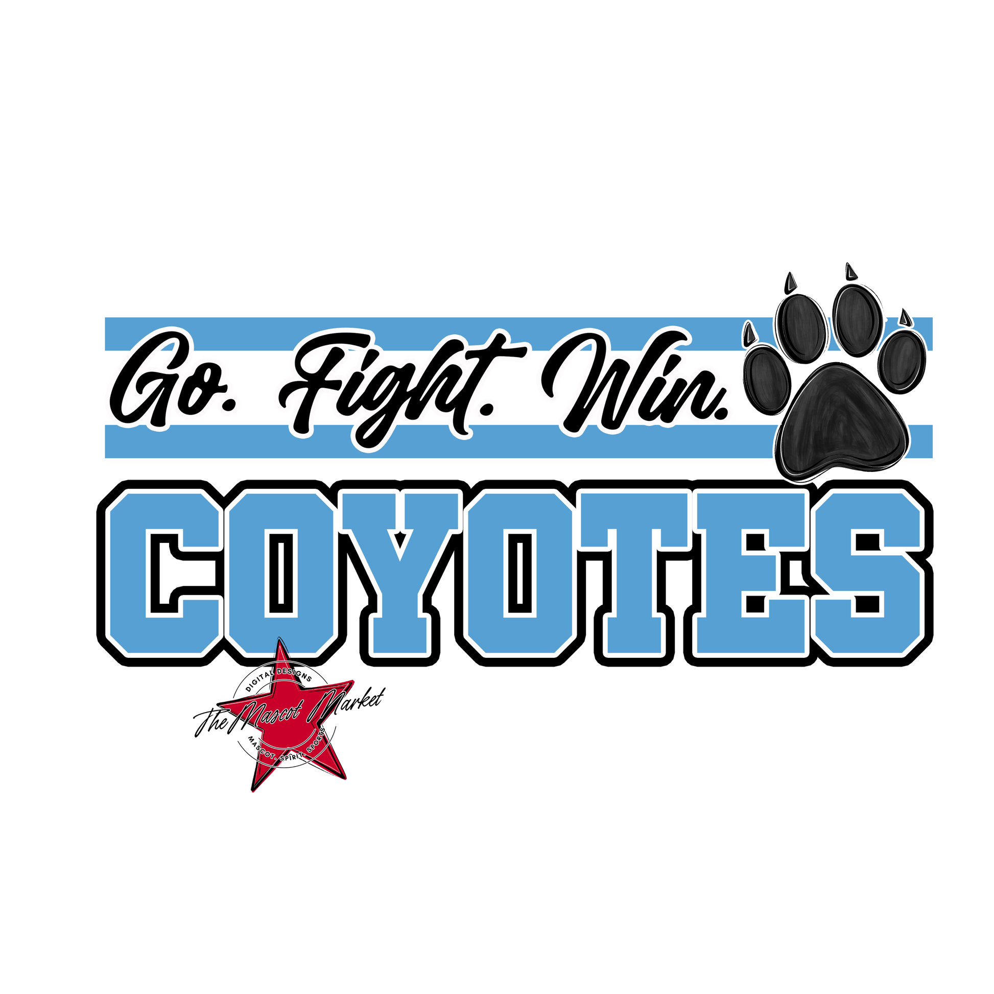 Coyotes Go Fight Win Mascot Lines-Carolina Blue