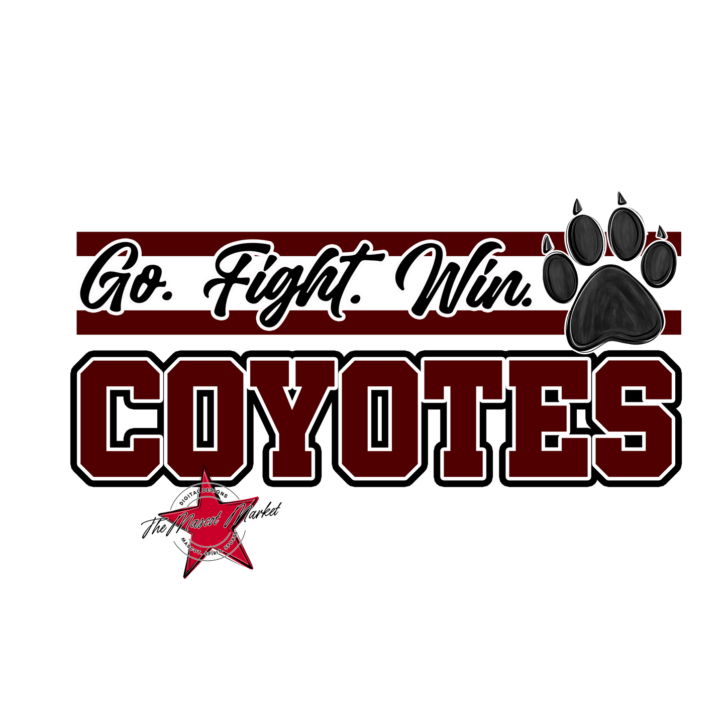 Coyotes Go Fight Win Mascot Lines-Maroon