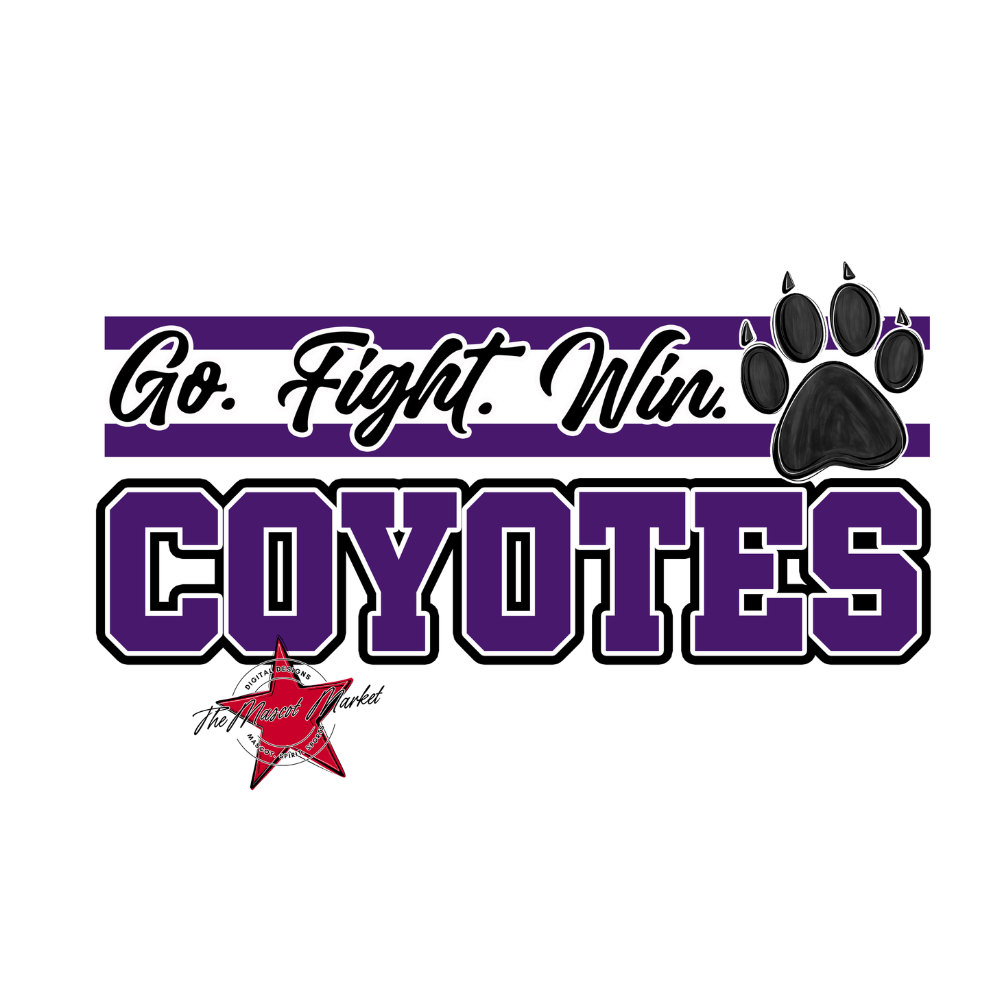 Coyotes Go Fight Win Mascot Lines-Purple