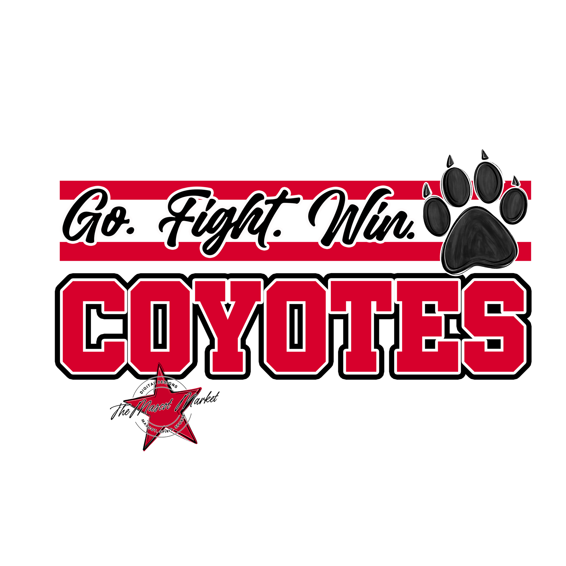 Coyotes Go Fight Win Mascot Lines-Red