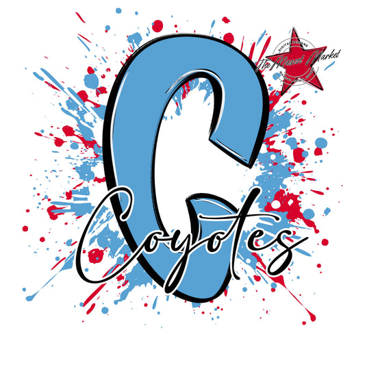 Coyotes Mascot Splatter-Carolina Blue & Red