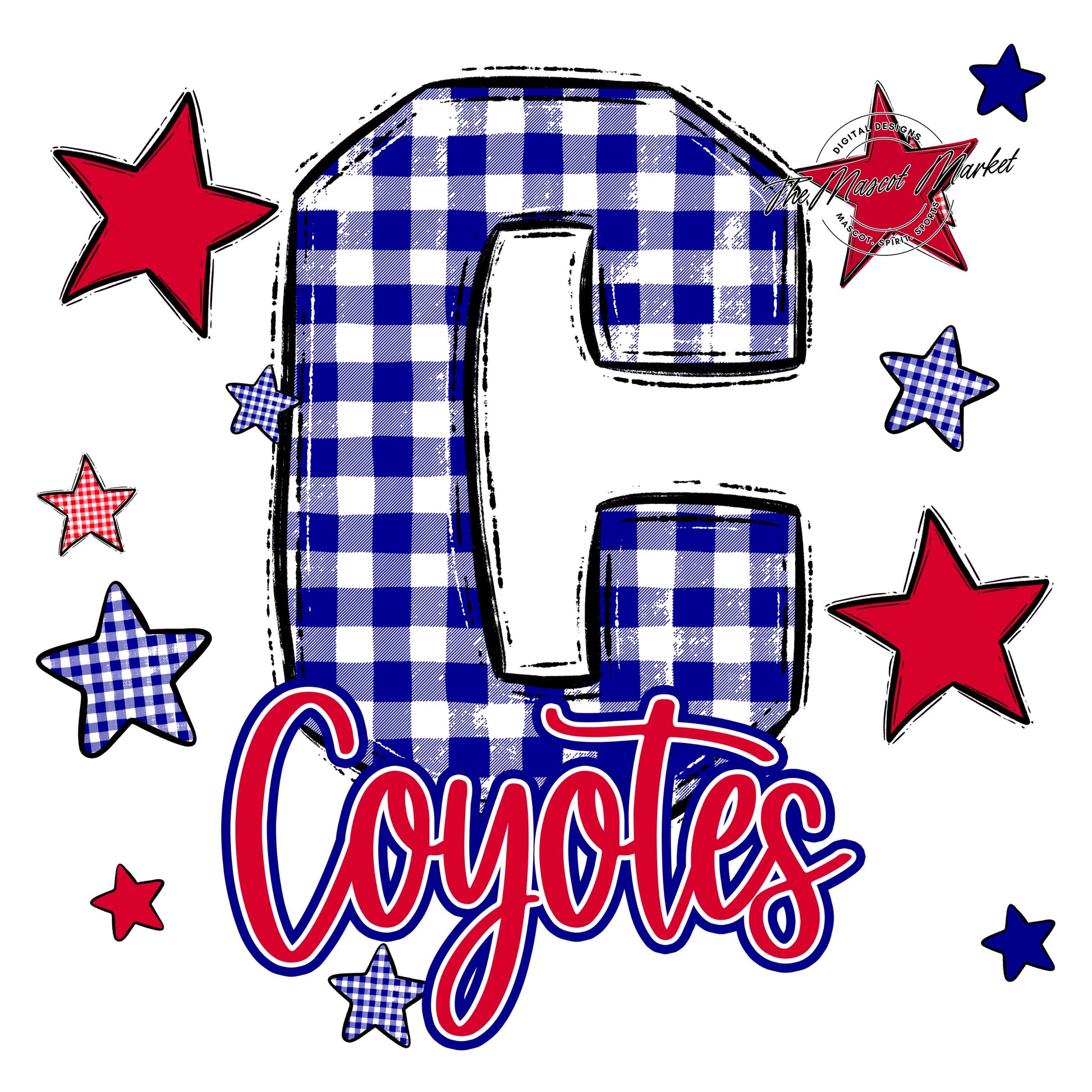 Coyotes Plaid Star Design-Blue & Red