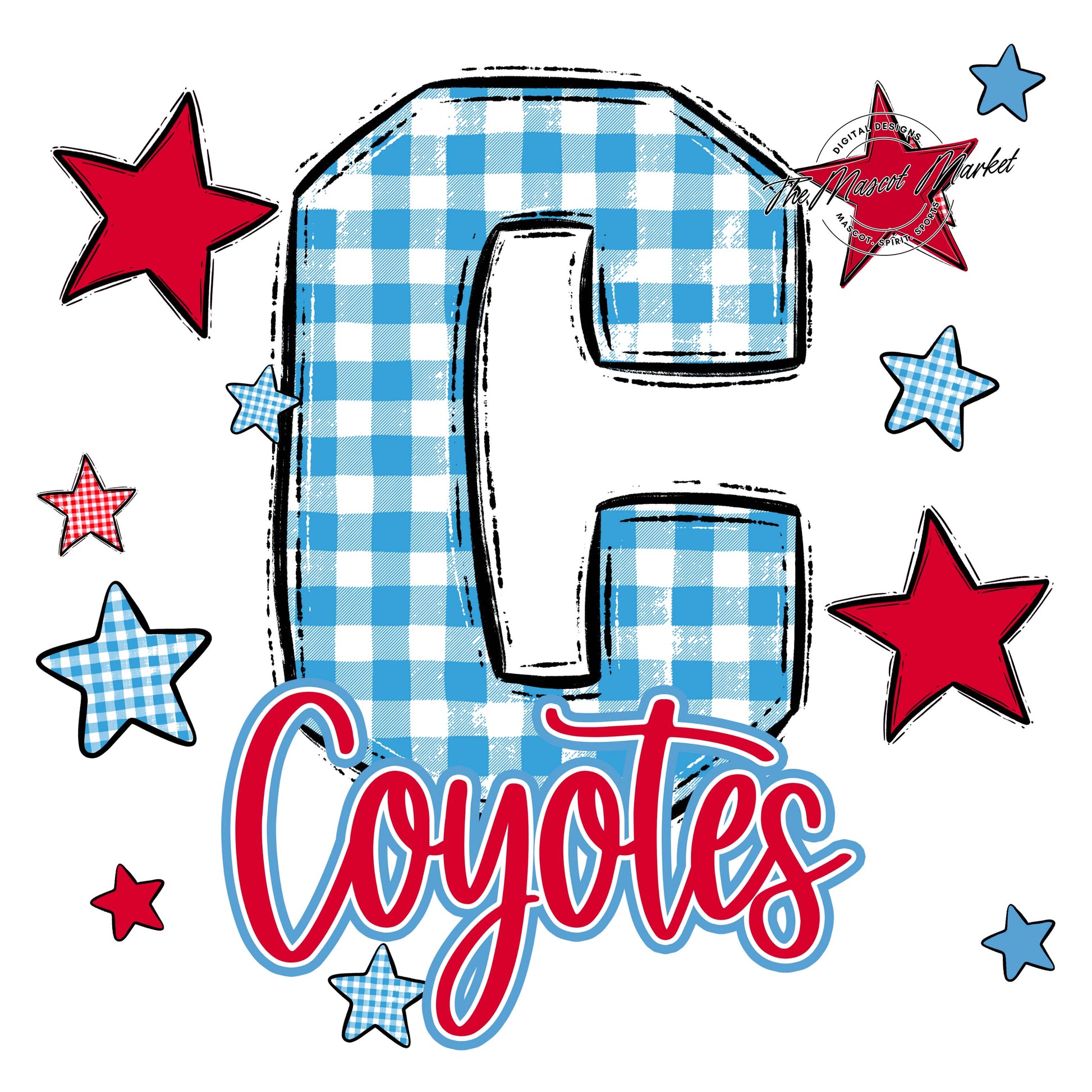 Coyotes Plaid Star Design-Carolina Blue & Red