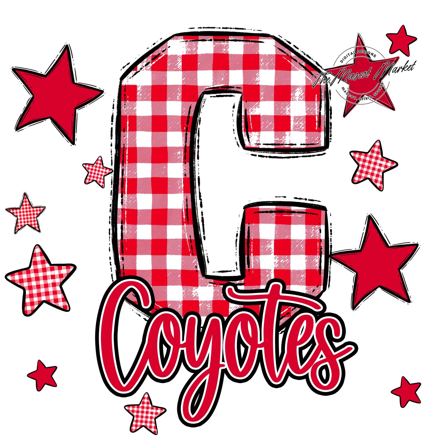 Coyotes Plaid Star Design-Red