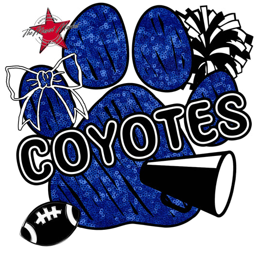 Coyotes Sequins Paw Print Design-Blue