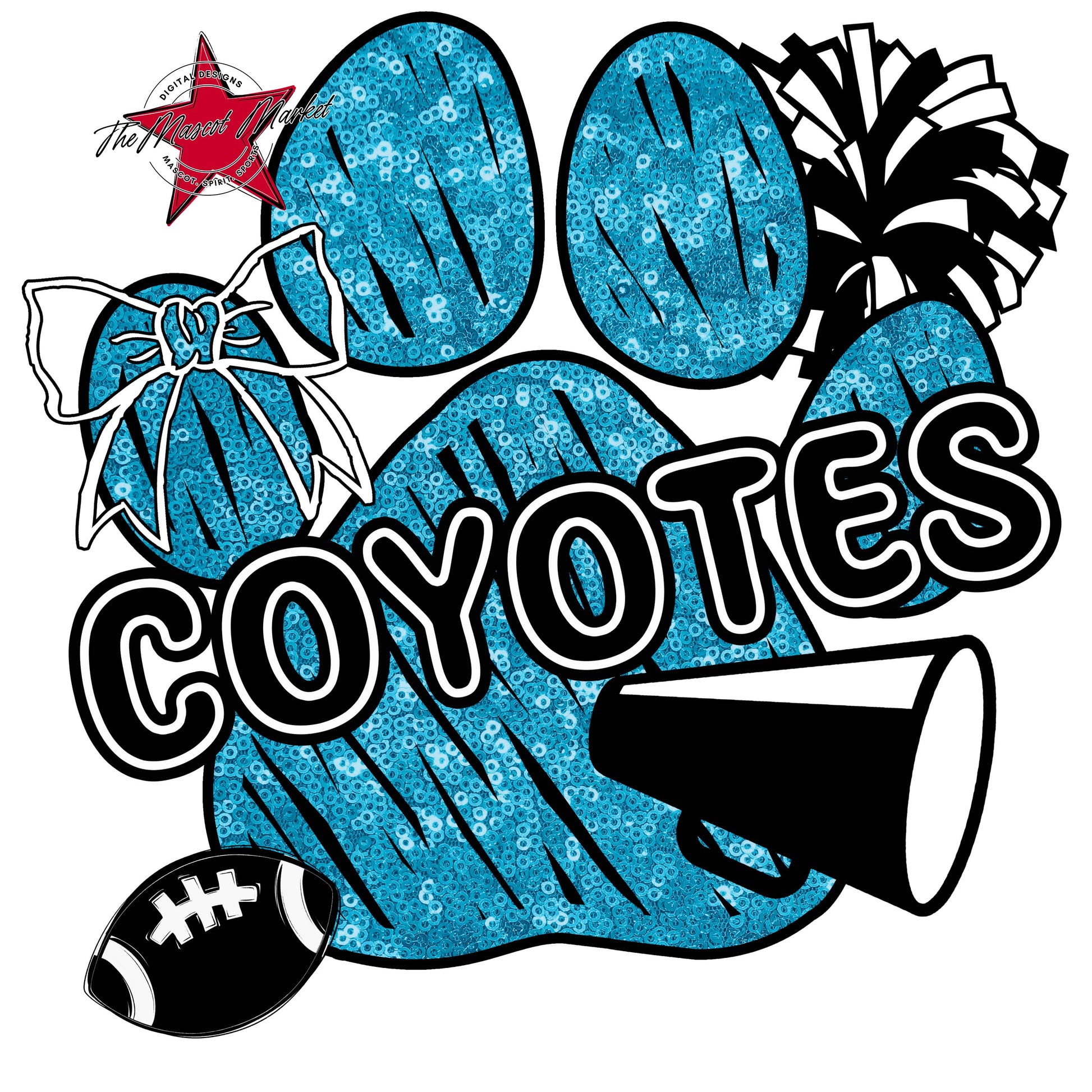 Coyotes Sequins Paw Print Design-Carolina Blue