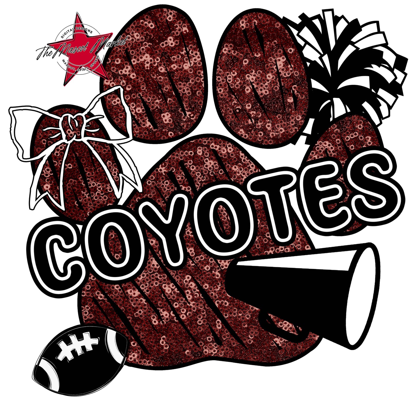 Coyotes Sequins Paw Print Design-Maroon