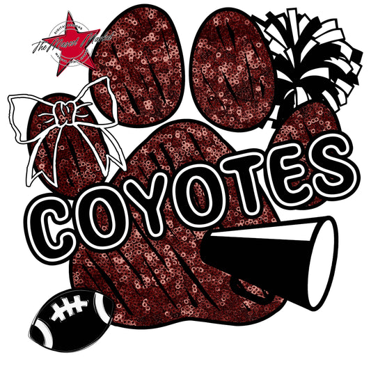 Coyotes Sequins Paw Print Design-Maroon