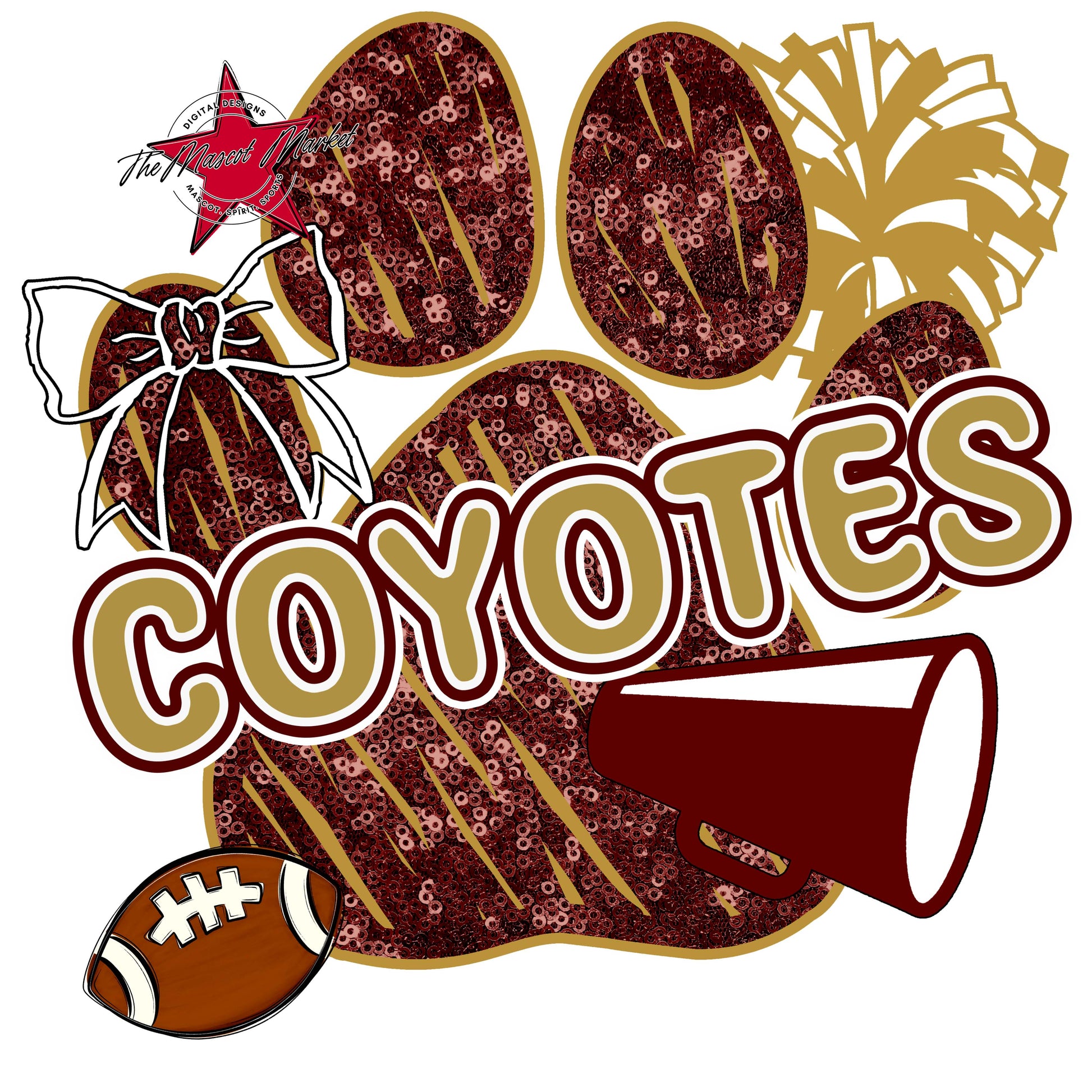 Coyotes Sequins Paw Print Design-Maroon & Gold