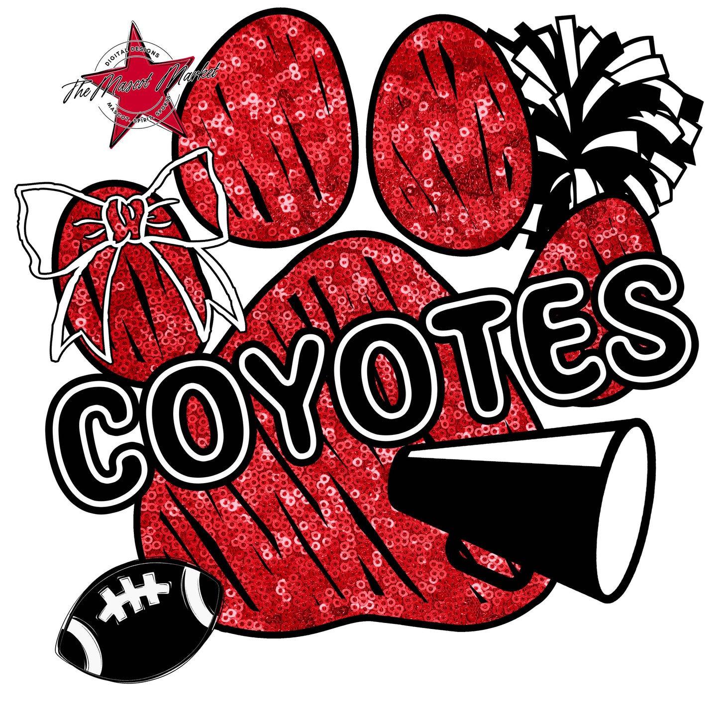 Coyotes Sequins Paw Print Design-Red