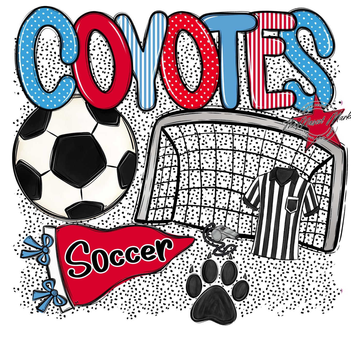 Coyotes Soccer Spirit-Carolina Blue & Red