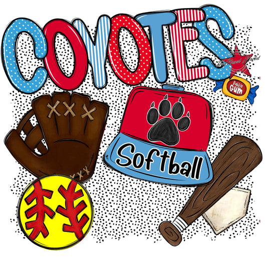 Coyotes Softball Spirit-Carolina Blue & Red