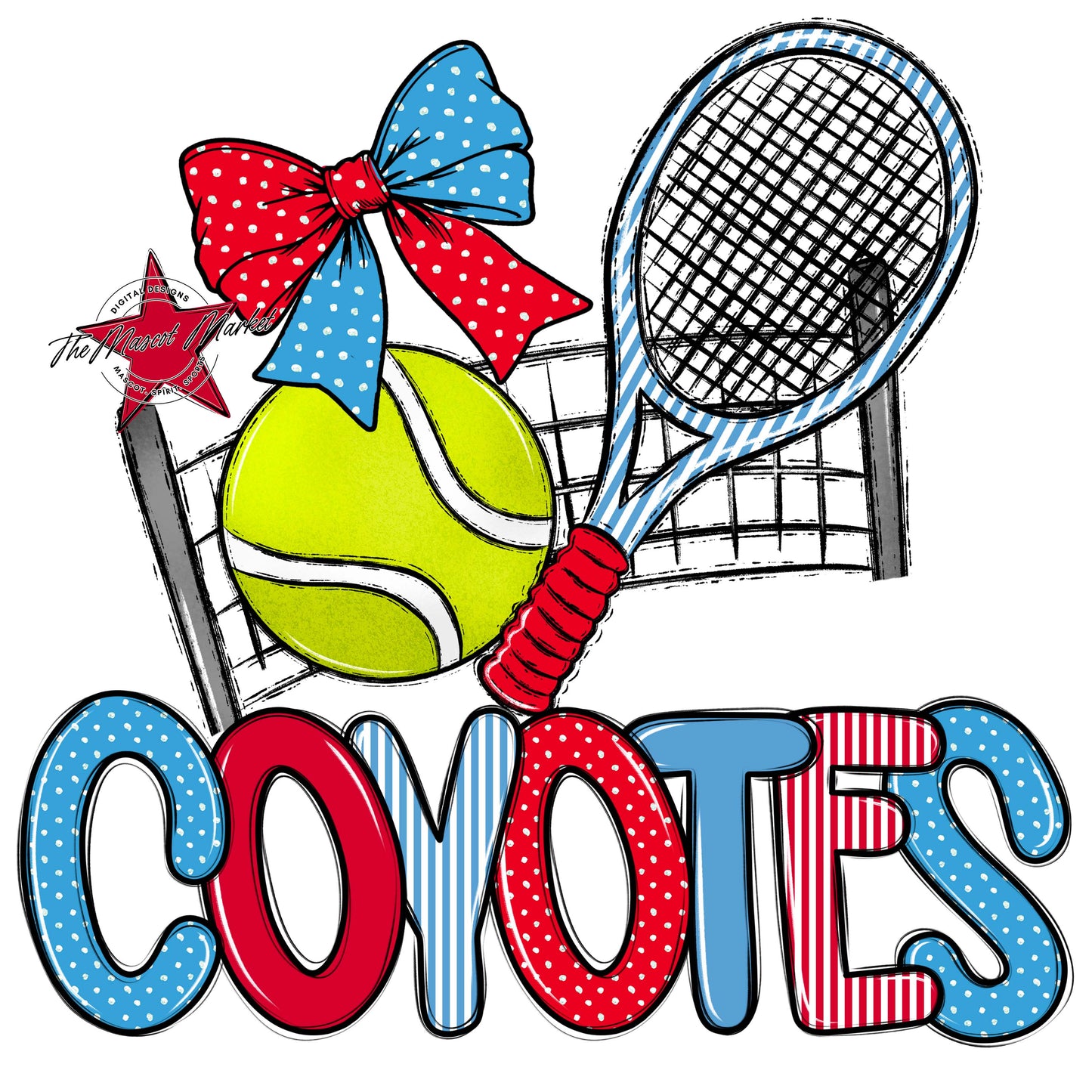 Coyotes Tennis Spirit Design-Carolina Blue & Red
