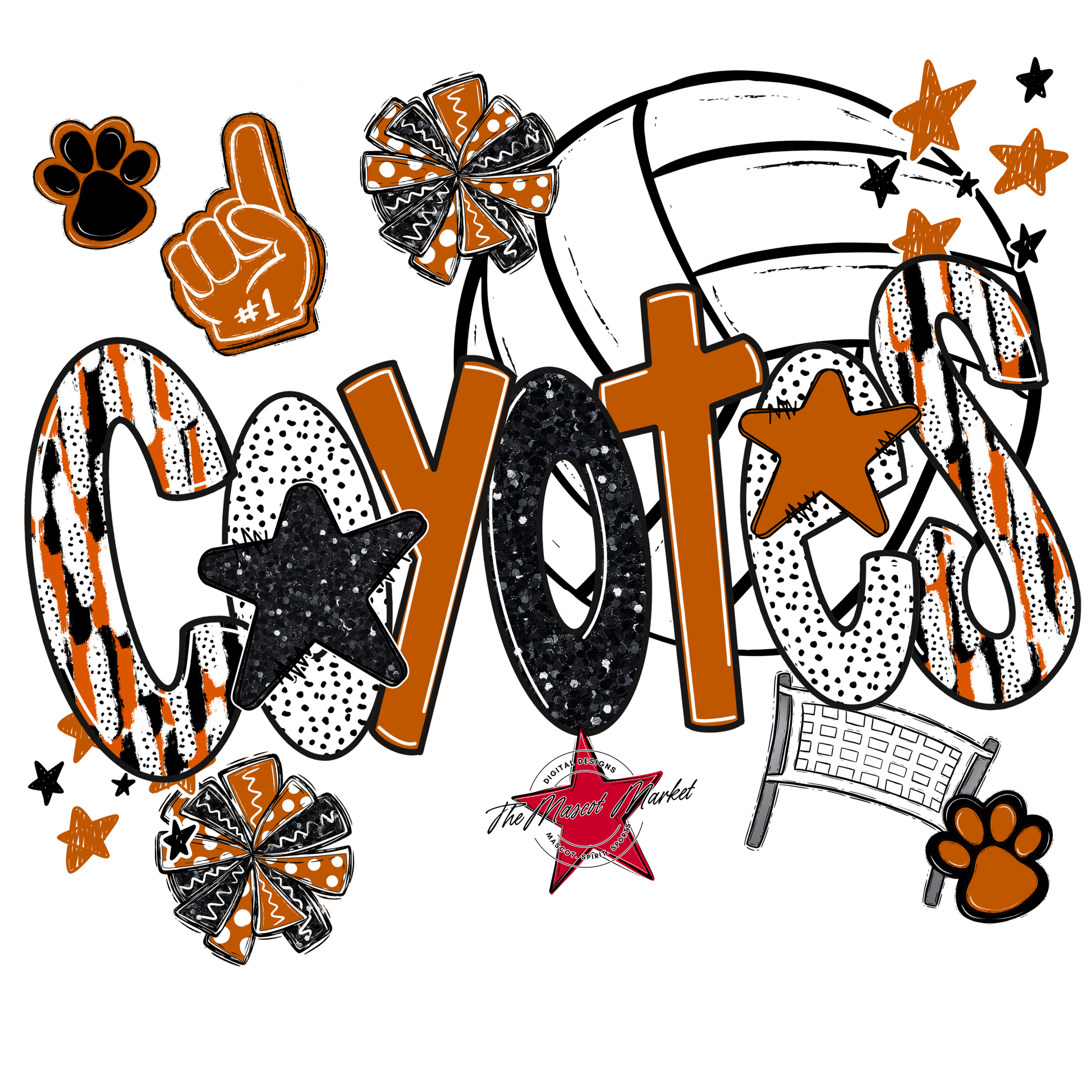 Coyotes Volleyball Scrape-Burnt Orange