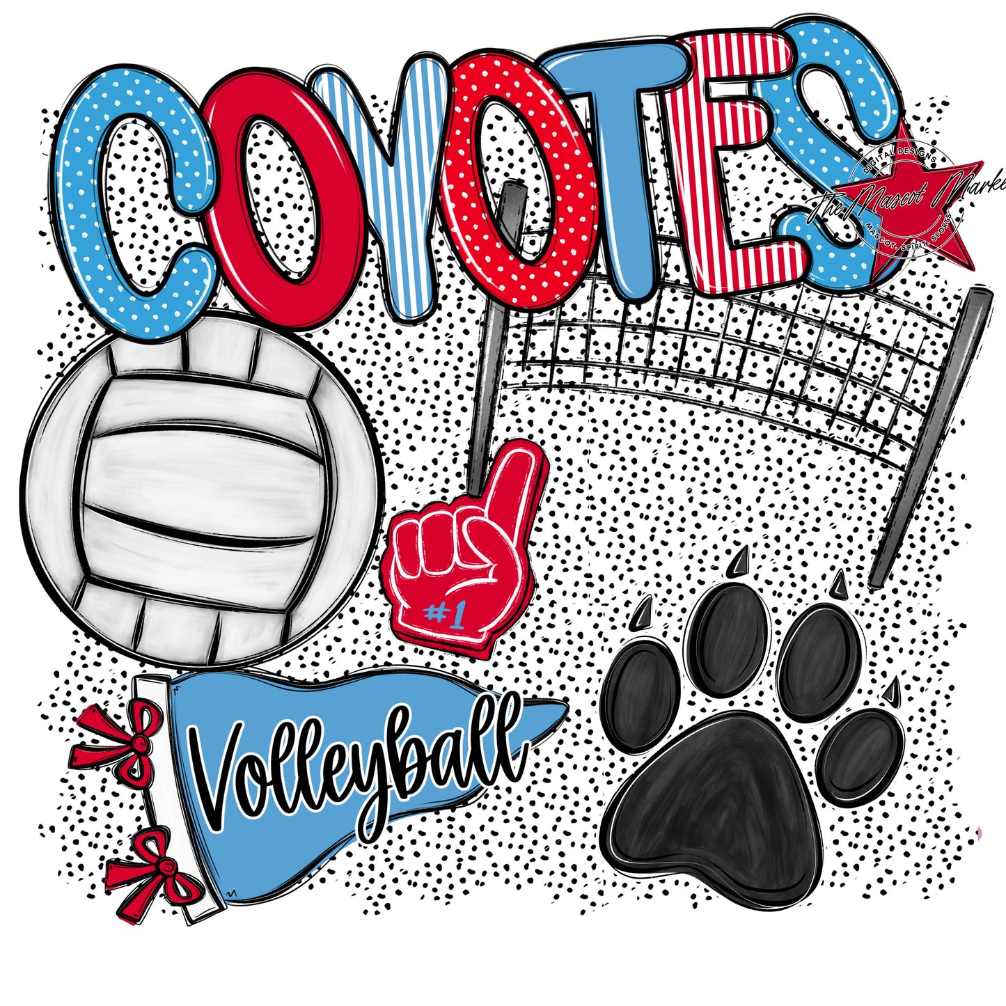 Coyotes Volleyball Spirit-Carolina Blue & Red