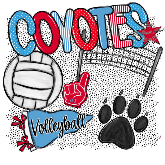 Coyotes Volleyball Spirit-Carolina Blue & Red