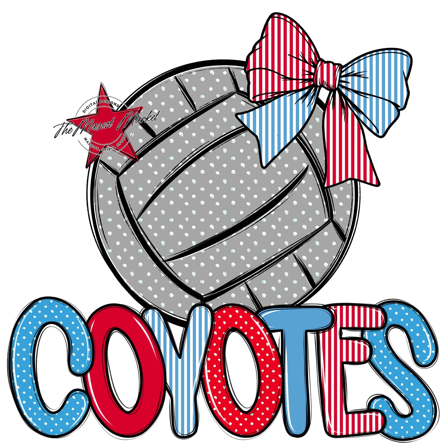 Coyotes Volleyball Spirit Design-Carolina Blue & Red
