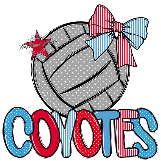Coyotes Volleyball Spirit Design-Carolina Blue & Red