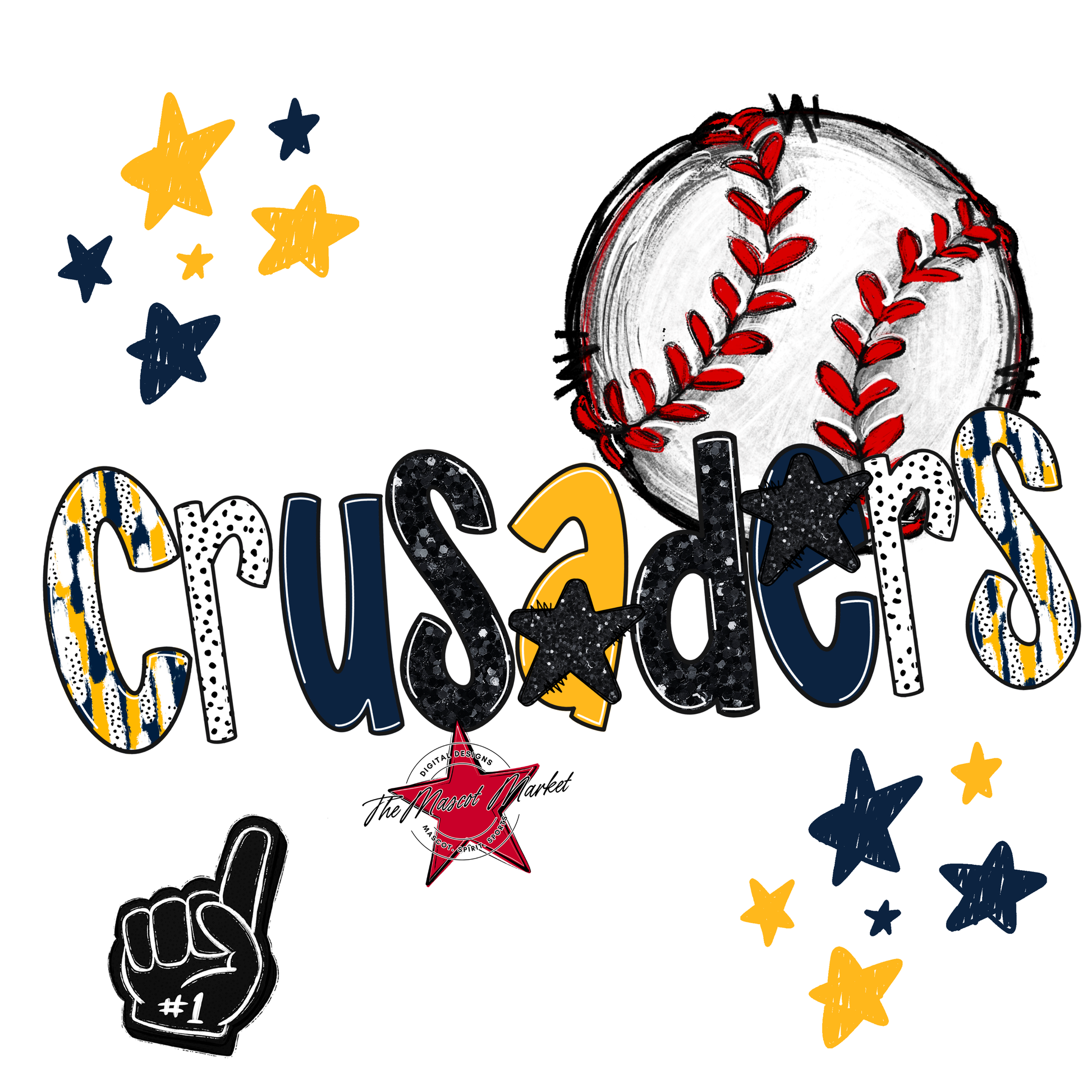 Crusaders Baseball Scrape-Navy-Yellow