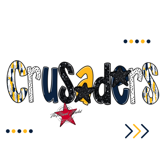 Crusaders Brushstroke Alpha w Arrows-Navy-Yellow