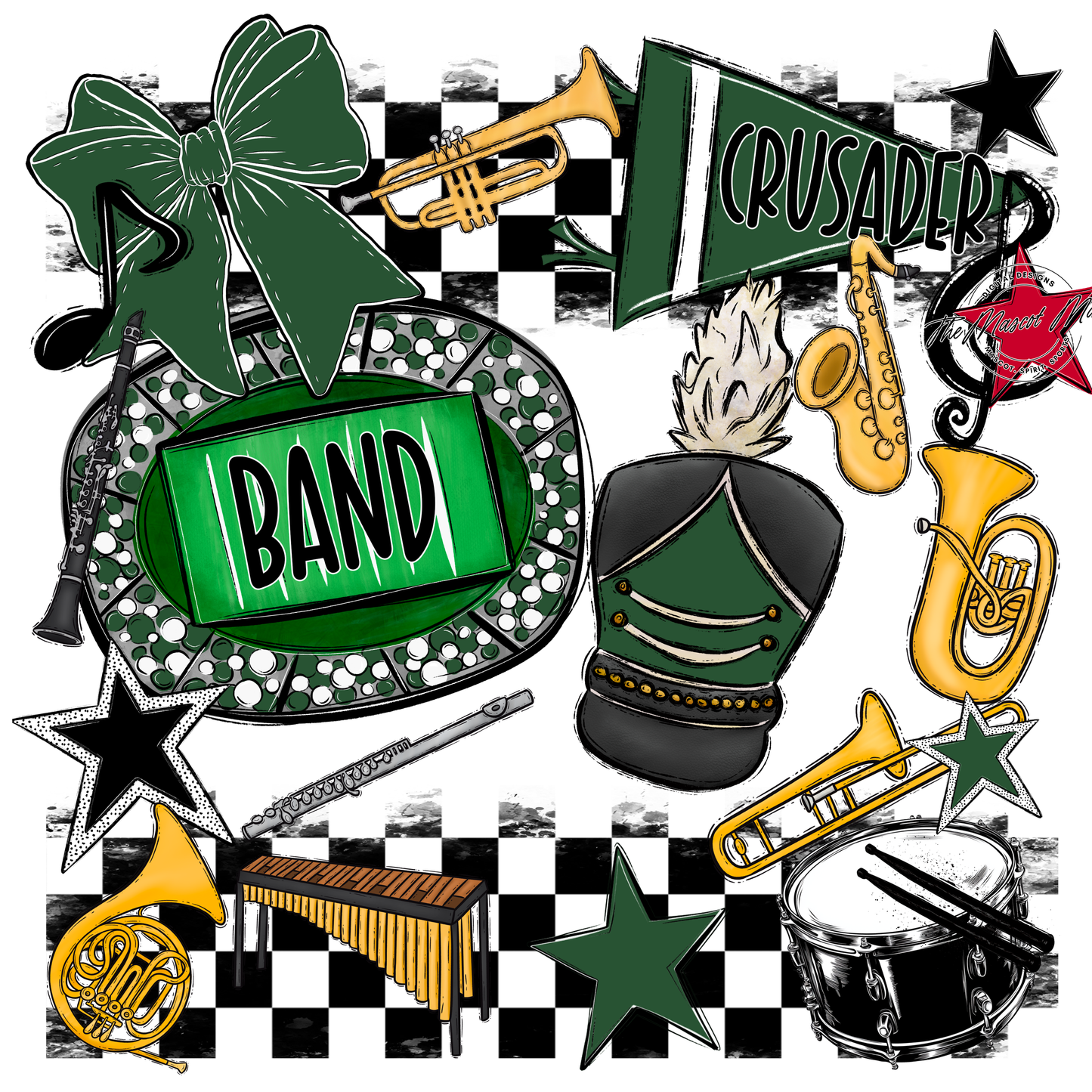 Crusaders Checkers Band Spirit Design-Green