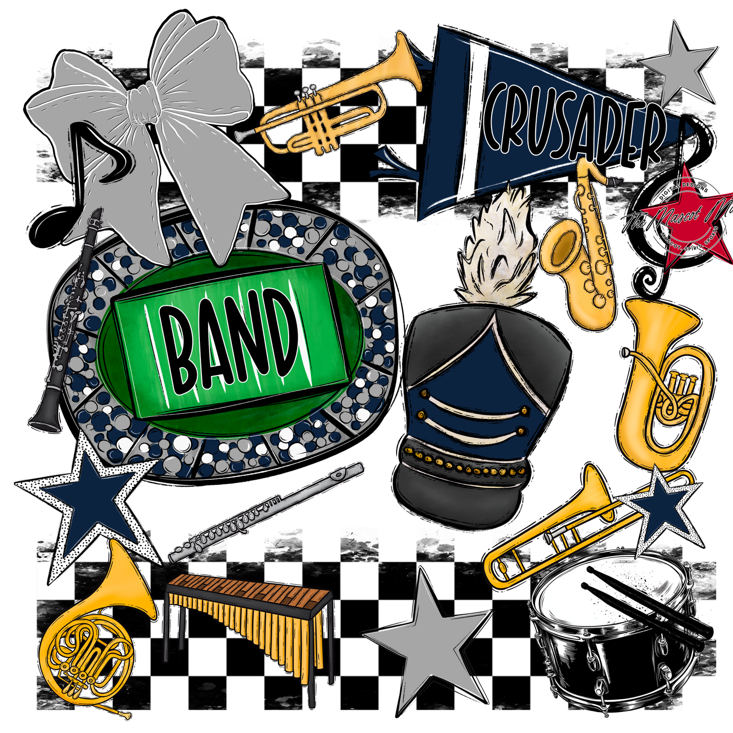 Crusaders Checkers Band Spirit Design-Navy-Grey
