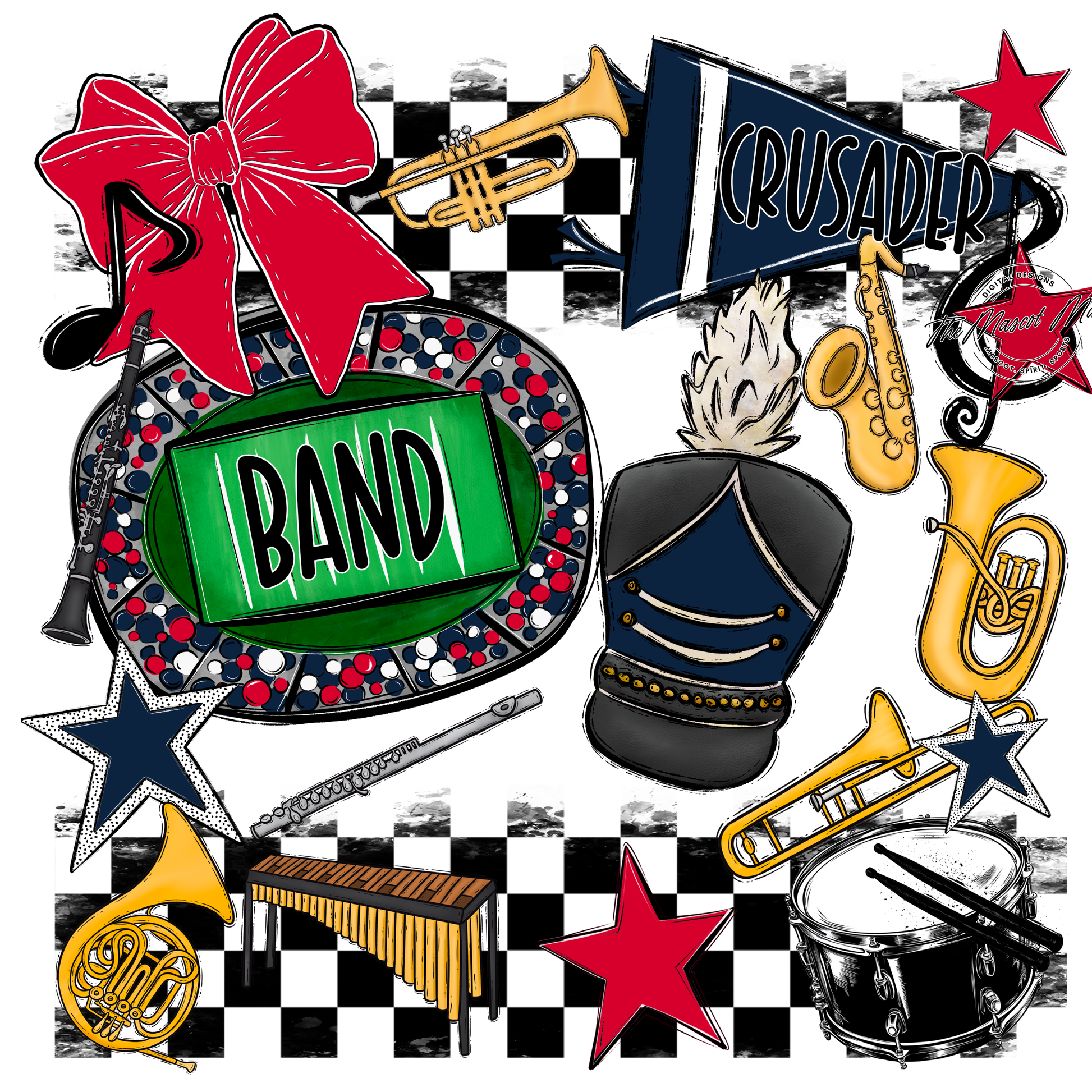 Crusaders Checkers Band Spirit Design-Navy-Red