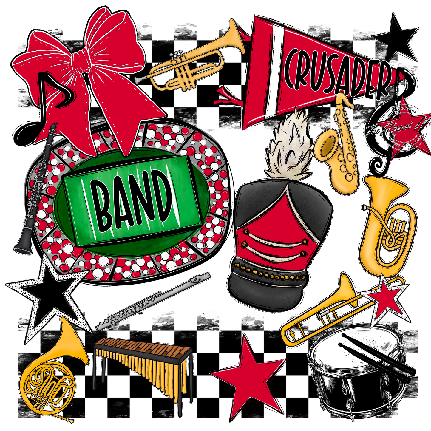 Crusaders Checkers Band Spirit Design-Red