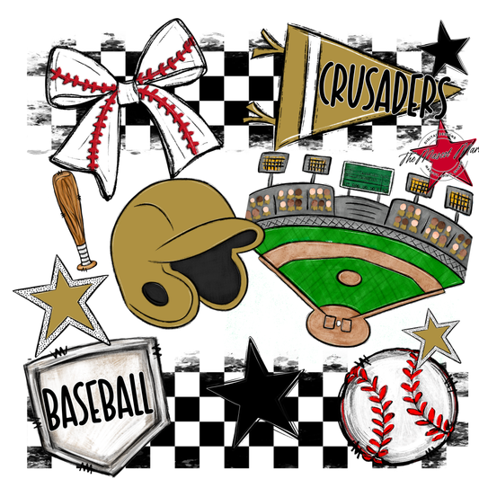 Crusaders Checkers Baseball Spirit Design-Gold