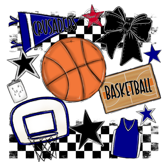 Crusaders Checkers Basketball Spirit Design-Blue