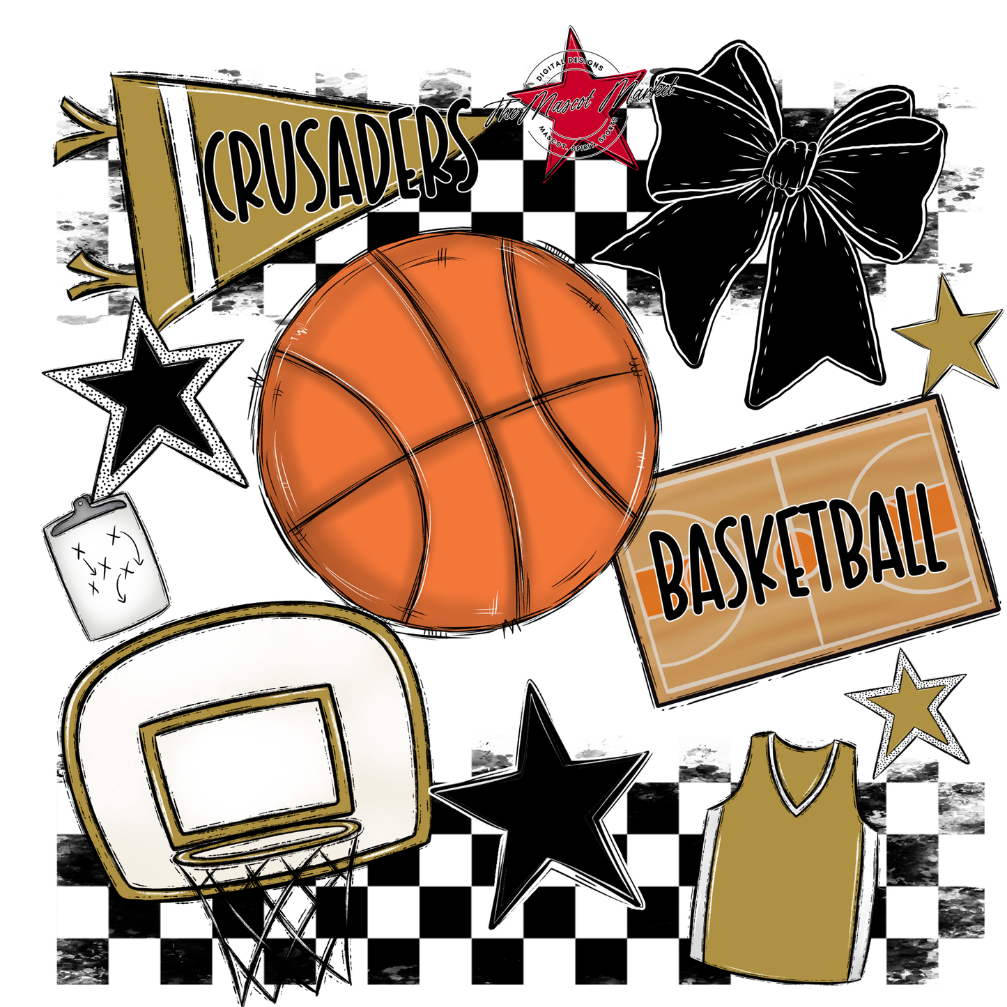 Crusaders Checkers Basketball Spirit Design-Gold