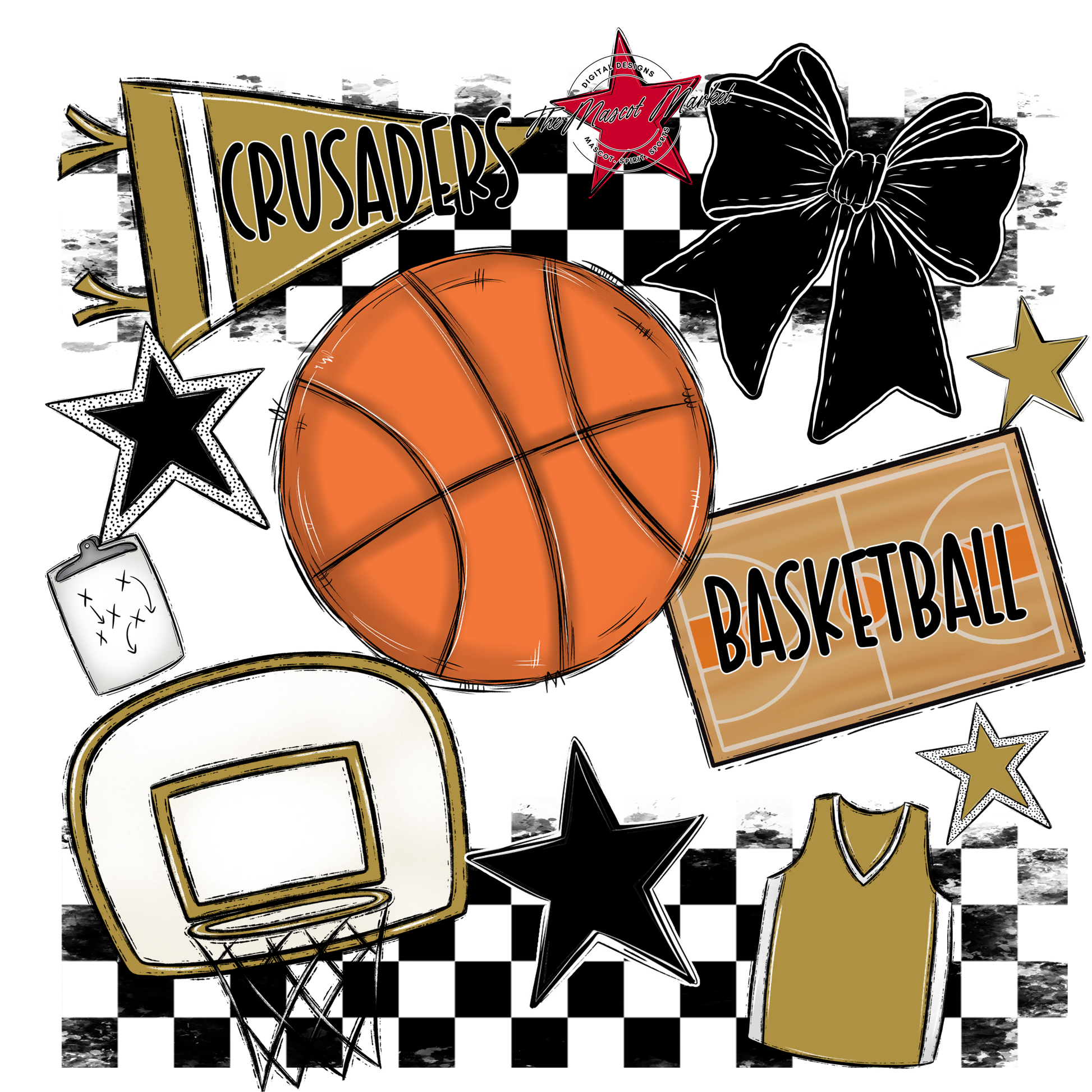 Crusaders Checkers Basketball Spirit Design-Gold