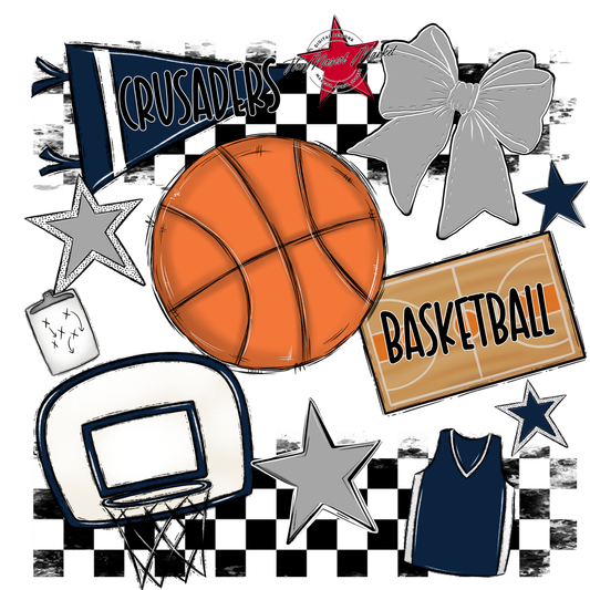Crusaders Checkers Basketball Spirit Design-Navy-Grey