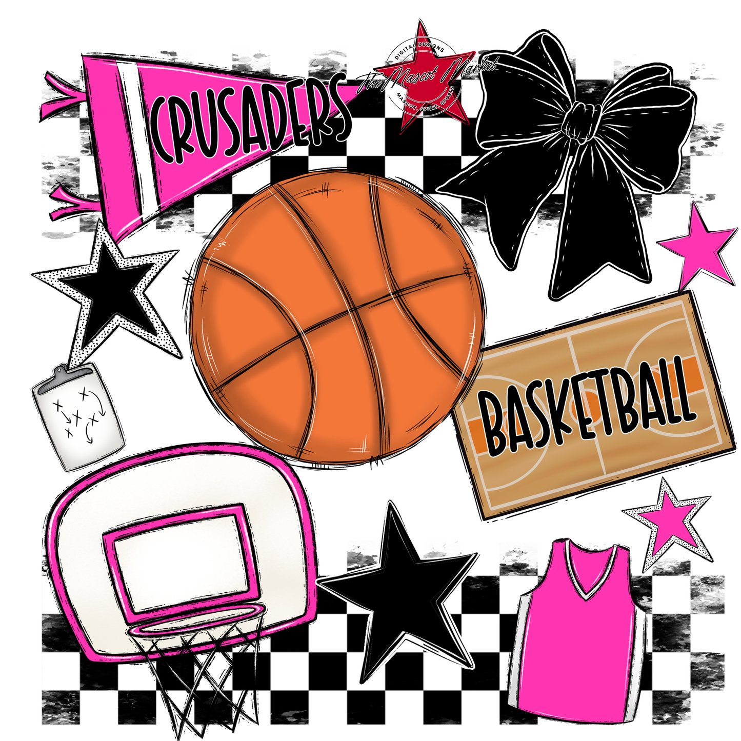 Crusaders Checkers Basketball Spirit Design-Pink