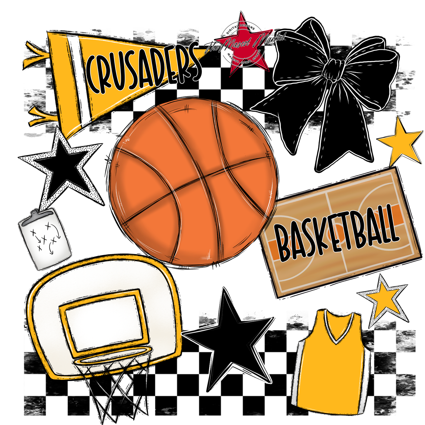Crusaders Checkers Basketball Spirit Design-Yellow