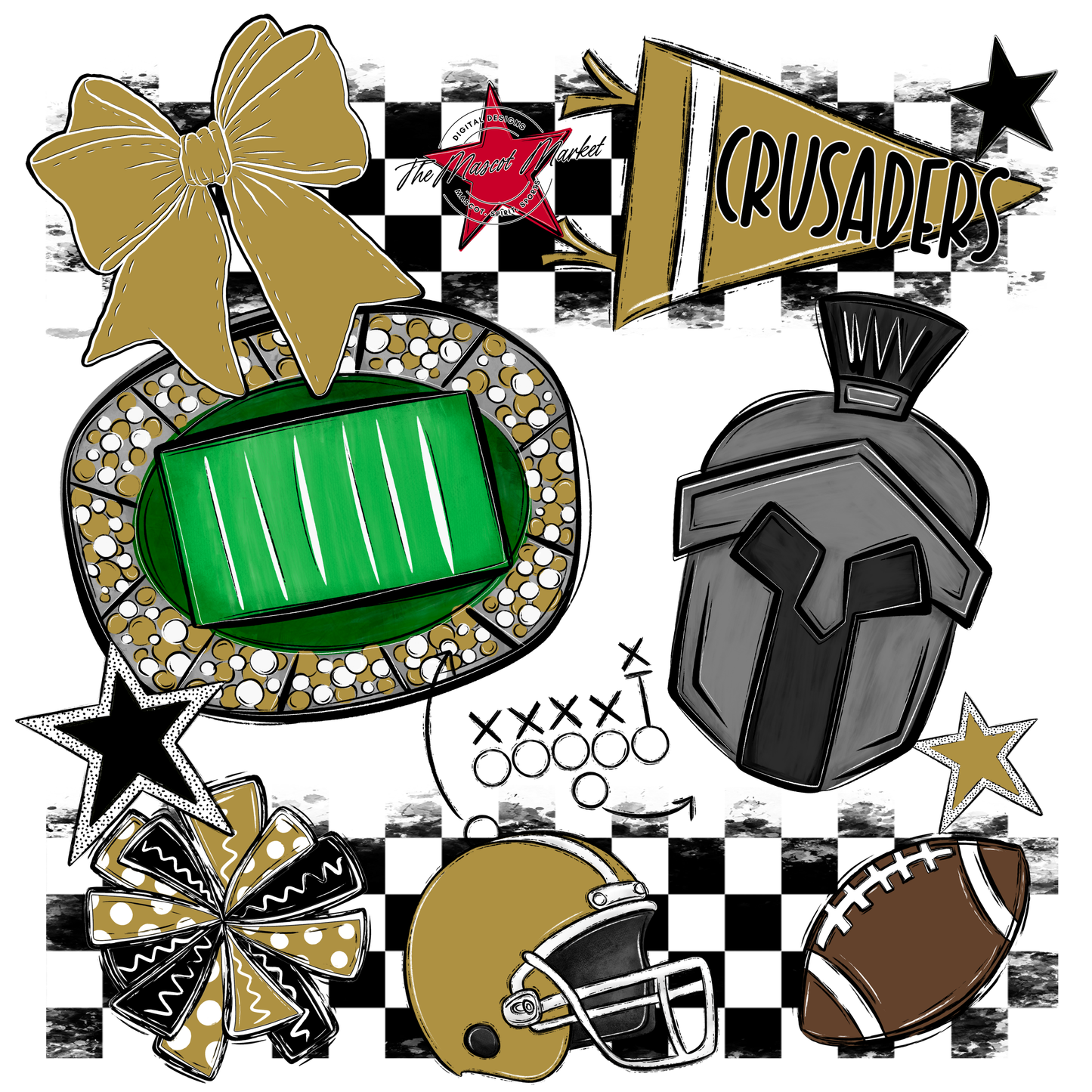 Crusaders Checkers Mascot Spirit Design-Gold