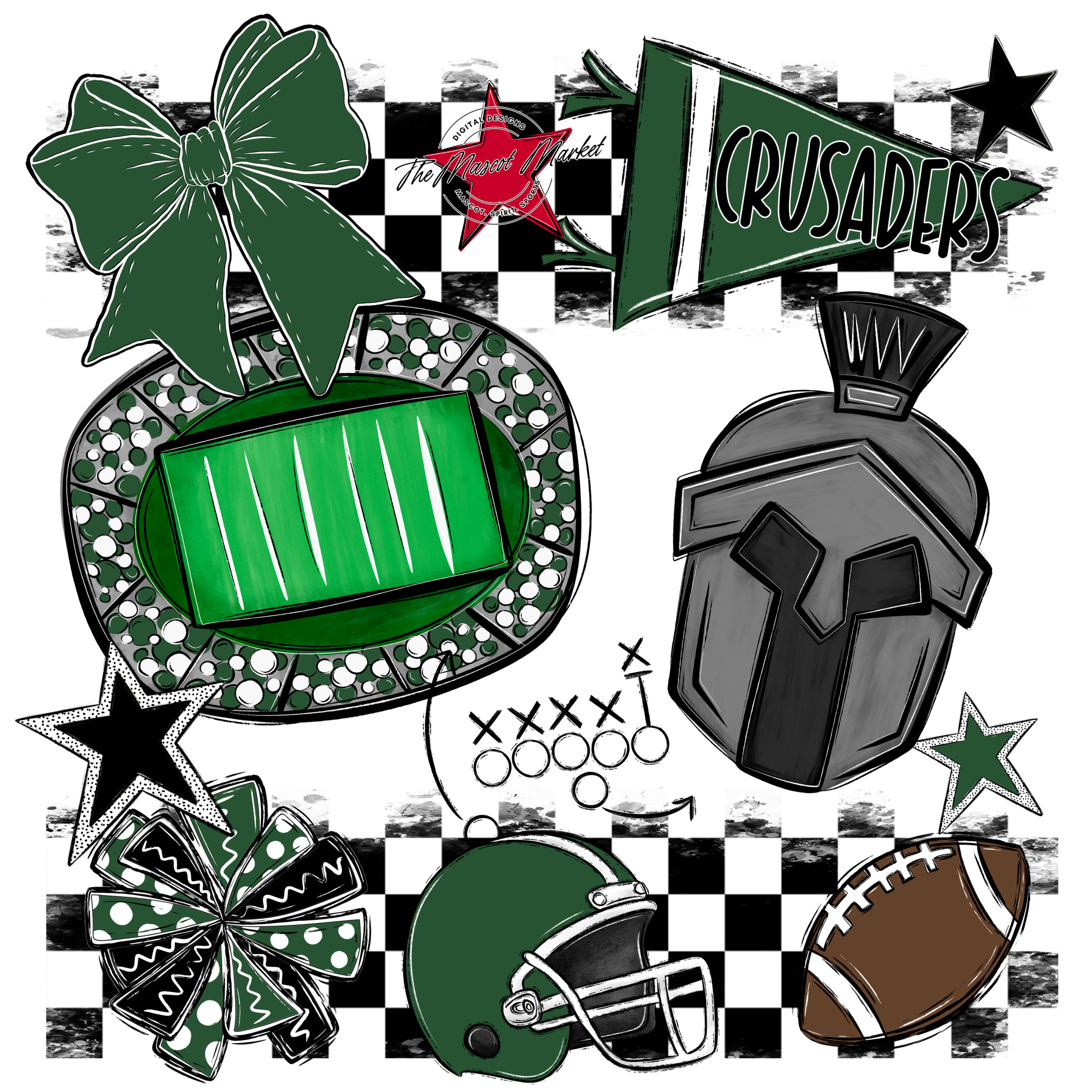 Crusaders Checkers Mascot Spirit Design-Green