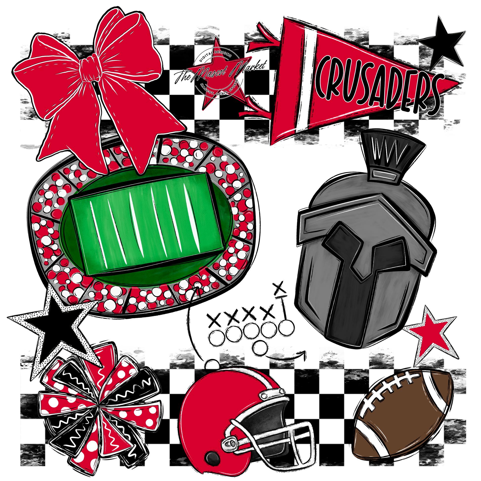 Crusaders Checkers Mascot Spirit Design-Red