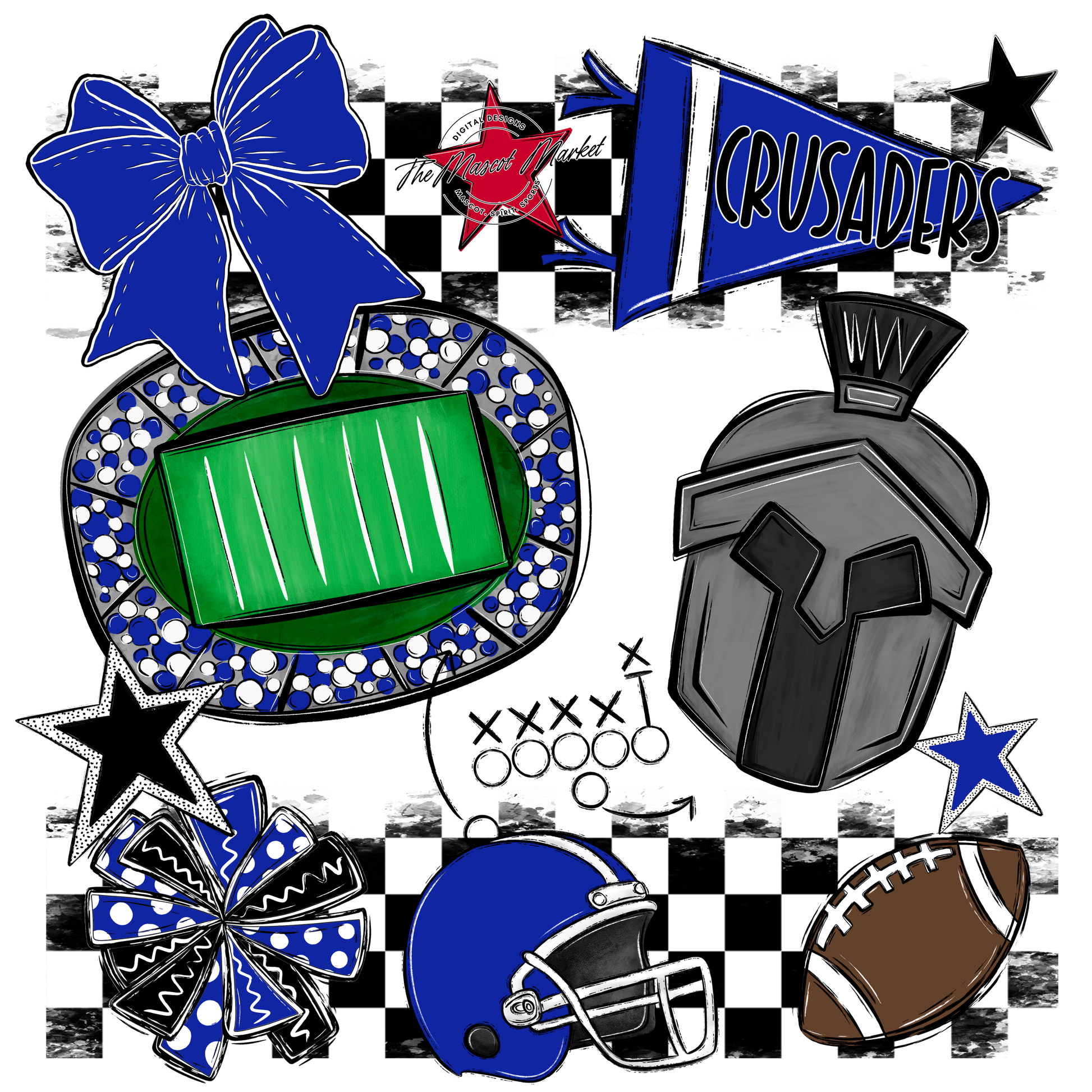 Crusaders Checkers Mascot Spirit Design-Royal Blue