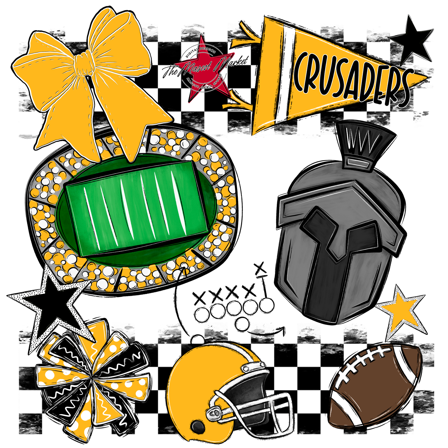 Crusaders Checkers Mascot Spirit Design-Yellow
