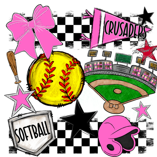 Crusaders Checkers Softball Spirit Design-Baby Pink