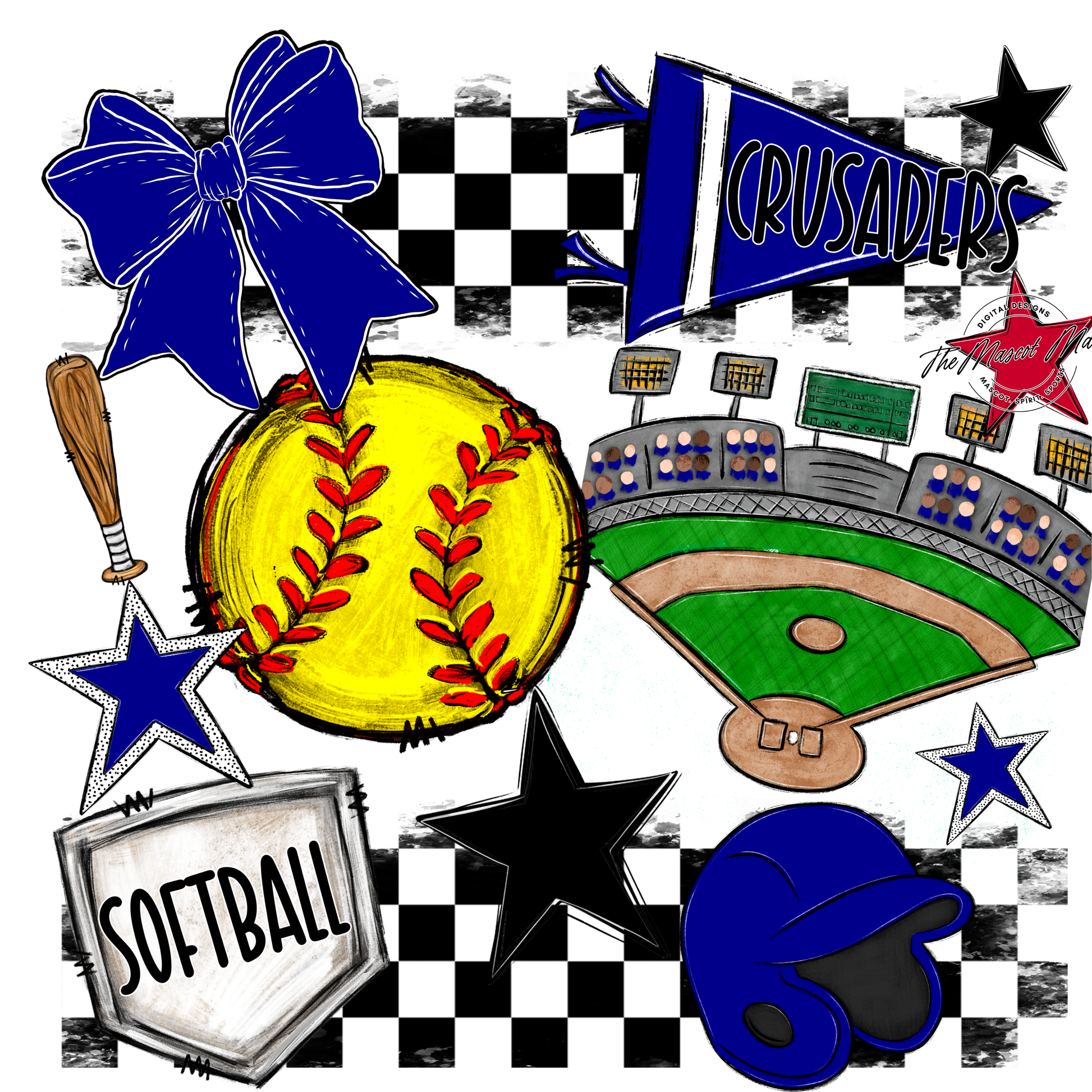 Crusaders Checkers Softball Spirit Design-Blue
