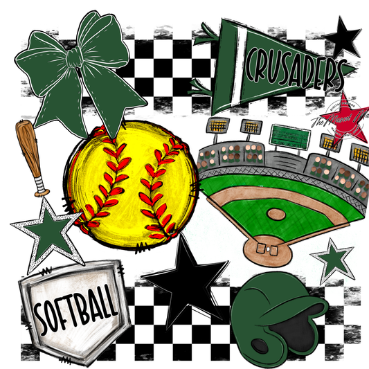 Crusaders Checkers Softball Spirit Design-Green